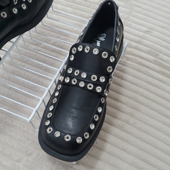 Olivia Miller Shoes - Olivia Miller Silver and Black Studded Loafers NWOT, No Box.